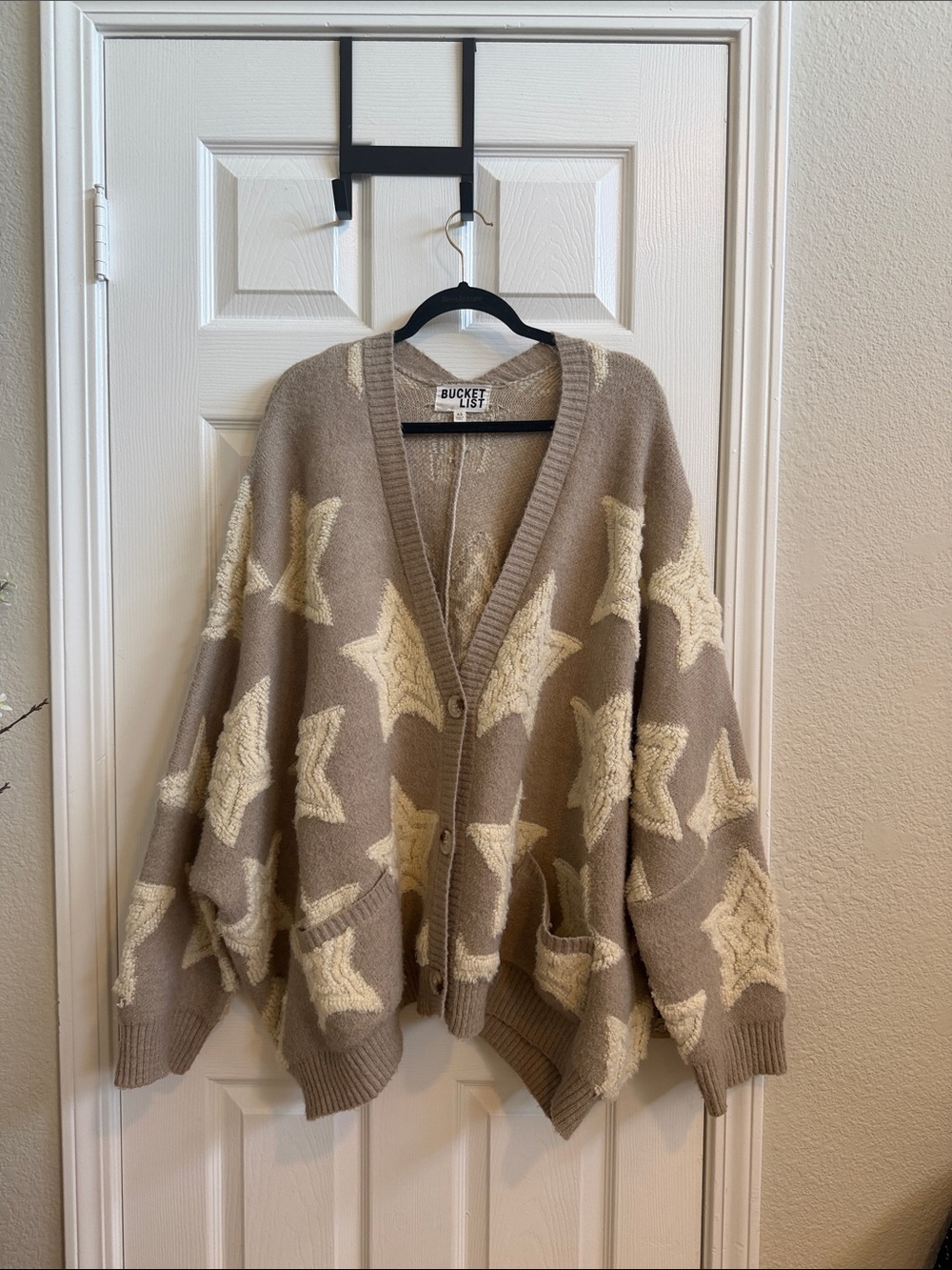 BUCKETLIST Taupe Cardigan with Cream Star Motif